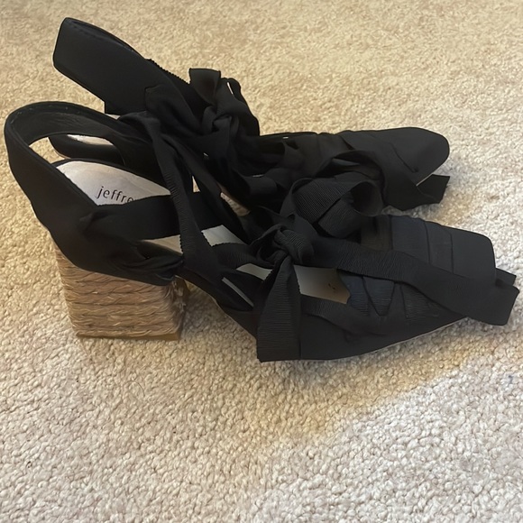 Jeffrey Campbell Black Lace Up Woven Block Heel Shoes - Picture 8 of 12
